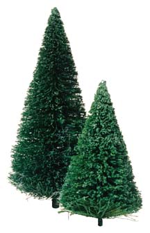 Two holiday trees, one taller than the other, with no decorations on them
