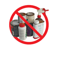 Paints, solvents or other toxic chemicals with a big red circle and line through them