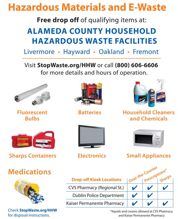 Flyer advertising free drop off of Hazardous Materials and E-Waste by calling 1-800-606-6606
