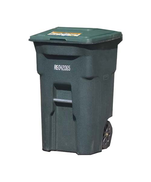 Green bin for Food Scraps/Organics such as fruits, vegetables, meat, plants, leaves, flowers, weeds